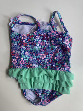 Load image into Gallery viewer, Cotton On baby girl size 3-6 months blue pink floral bathers ruffles, VGUC
