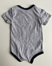 Load image into Gallery viewer, DKNY baby size 3-6 months grey red logo short sleeve bodysuit top, VGUC
