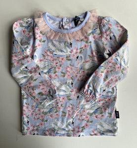 Rock Your Kid girls toddler size 2 blue pink floral swans long sleeve top, VGUC