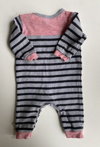 Bebe by Minihaha baby size 0-3 months grey blue red stripe one-piece, VGUC