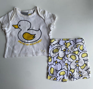 Peter Alexander baby size 0-3 months white yelllow duck PJ set top shorts, VGUC