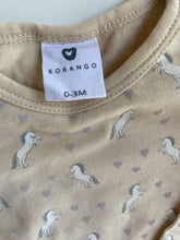 Load image into Gallery viewer, Korango baby girl size 0-3 months beige long sleeve top t-shirt unicorns, EUC
