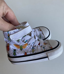 Converse baby size US 3/UK 3 white colourful bugs pull on high top sneakers, EUC