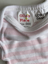 Load image into Gallery viewer, Ollie&#39;s Place baby girl size 0-3 months pink white stripe bodysuit t-shirt, VGUC
