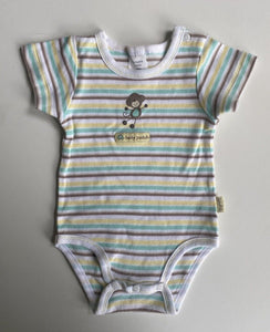 Pumpkin Patch baby size 0-3 months white blue yellow stripe bodysuit, VGUC