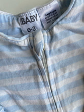 Load image into Gallery viewer, Cotton On baby size 0-3 months light blue white stripe one-piece zip, VGUC
