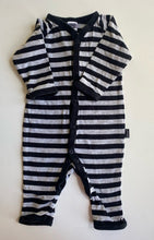 Load image into Gallery viewer, Bonds baby size 0-3 months black grey stripe one-piece growsuit, VGUC
