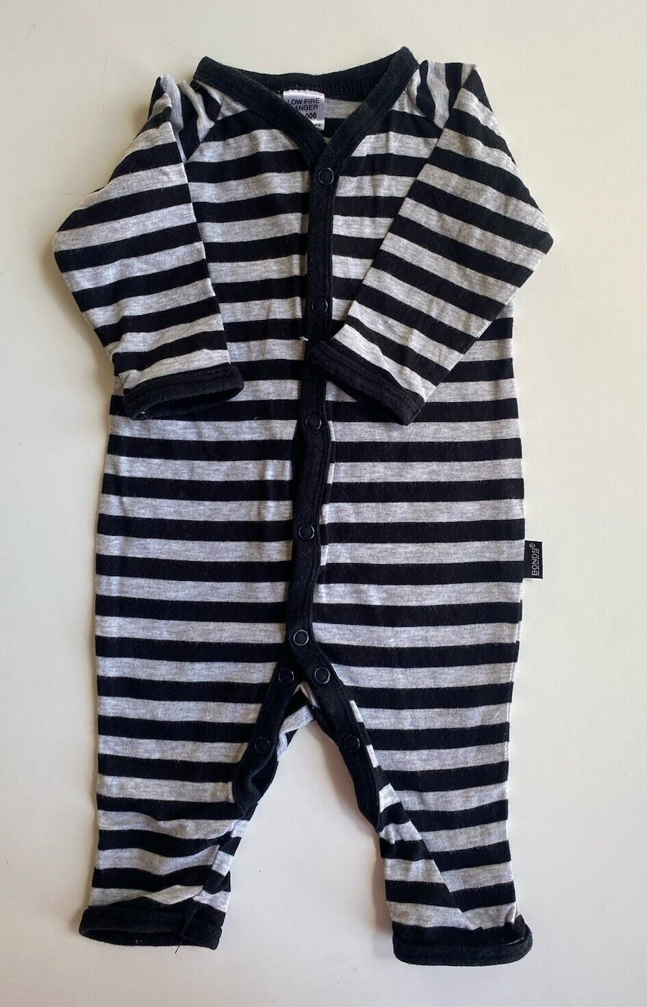 Bonds baby size 0-3 months black grey stripe one-piece growsuit, VGUC