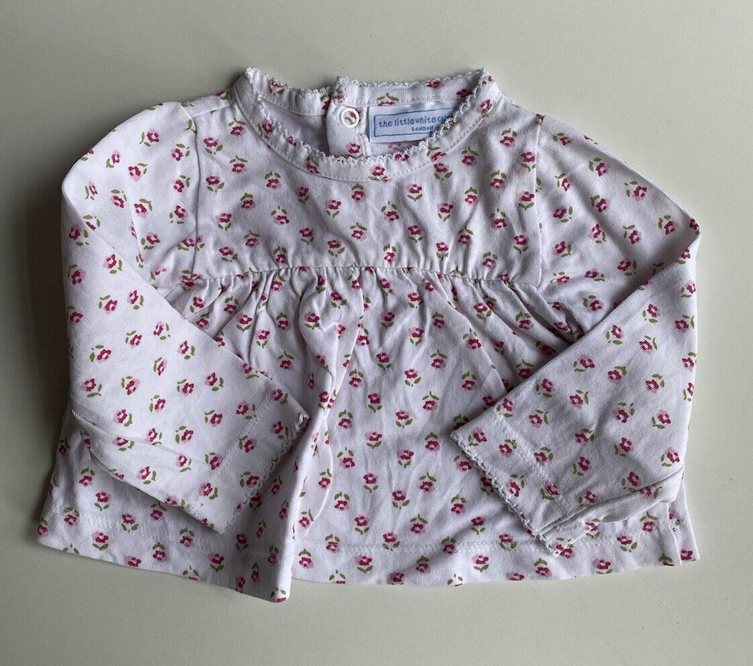 The White Linen Company baby girl size 0-3 months white pink floral top, GUC