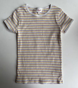 Seed kids girls size 9 yellow brown ribbed stripe t-shirt top, VGUC