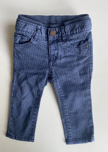 Gap baby girl size 6-12 months blue denim spotted pull on jeans pants, VGUC