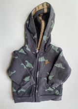 Load image into Gallery viewer, Target baby size 0-3 months grey green dinosaur hooded jumper, VGUC
