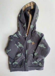 Target baby size 0-3 months grey green dinosaur hooded jumper, VGUC