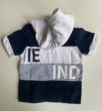 Load image into Gallery viewer, Indie Kids baby boy size 3-6 months grey black white hooded top logo, VGUC
