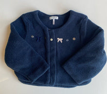 Load image into Gallery viewer, IKKS kids girls toddler size 2 years navy blue polar fleece cardigan, VGUC
