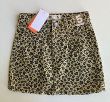 Load image into Gallery viewer, Cotton On Kids girls size 5 brown distressed denim leopard print mini skirt BNWT
