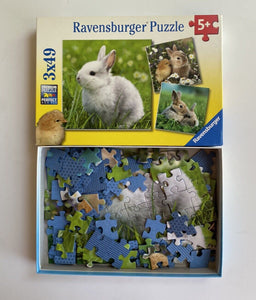 Ravensburger kids 5+ years jigsaw puzzle 3x49 pieces bunnies, VGUC