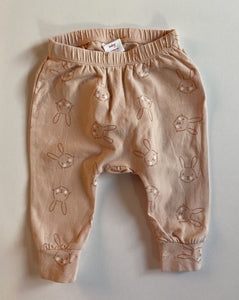 Seed baby girl size 0-3 months pink brown bunnies leggings pants, VGUC