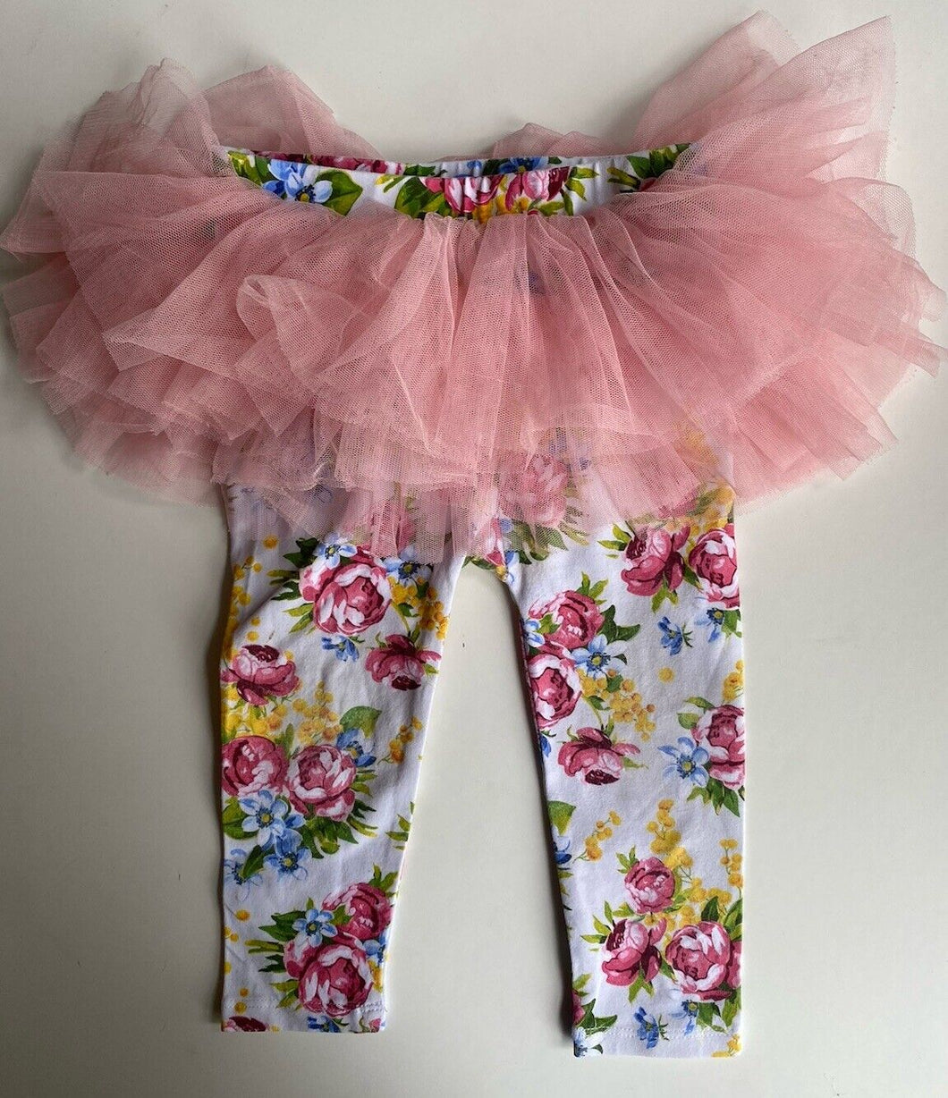 Rock Your Baby baby girl size 12-18 months floral leggings tutu skirt, GUC