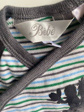 Load image into Gallery viewer, Bebe by Minihaha baby size 3-6 months grey green stripe horse one-piece, VGUC
