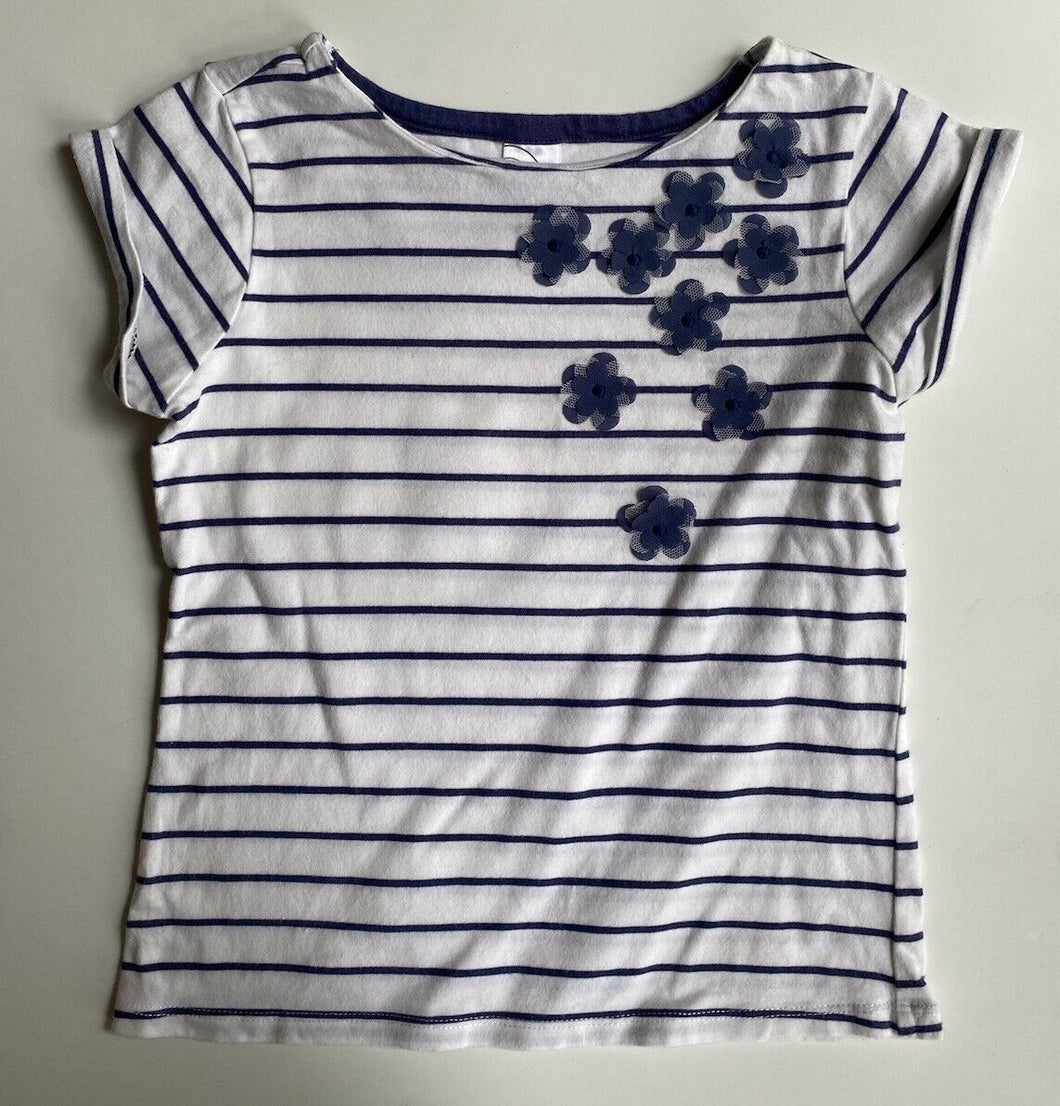 Target kids girls size 6 blue white stripe short sleeve t-shirt flowers, VGUC