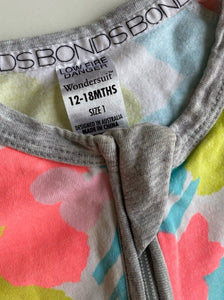 Bonds baby girl size 12-18 months zippy wondersuit neon pink blue, VGUC