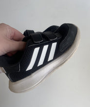 Load image into Gallery viewer, Adidas kids size US 10/EUR 27 black white pull on sneakers shoes, GUC
