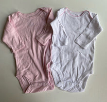 Load image into Gallery viewer, Carter&#39;s baby girl size 0-3 months x2 pink white long sleeve bodysuit tops, VGUC
