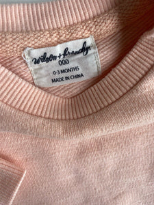 Wilson & Frenchy baby girl size 0-3 months peach pink frill sleeve jumper, VGUC