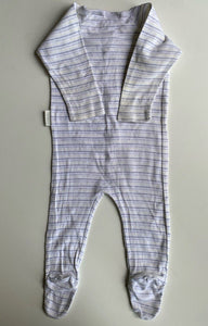 Purebaby baby size 3-6 months grey yellow stripe one-piece growsuit, VGUC