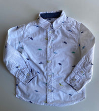 Load image into Gallery viewer, H&amp;M kids boys toddler size 2 white button up collared shirt dinosaurs, VGUC
