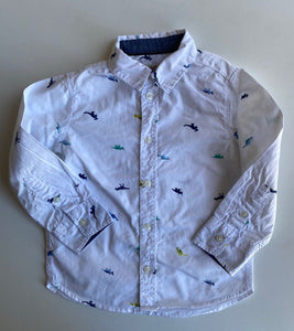 H&M kids boys toddler size 2 white button up collared shirt dinosaurs, VGUC