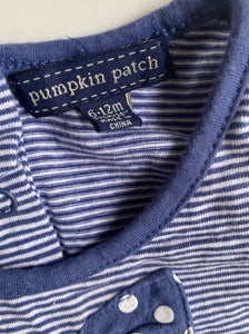 Pumpkin Patch baby girl size 6-12 months blue stripe tank top bow, VGUC