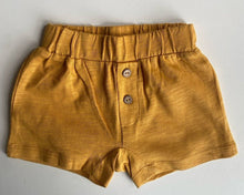 Load image into Gallery viewer, Purebaby baby size 0-3 months mustard yellow elastic waist shorts, VGUC
