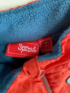 Sprout baby size 12-18 months red zip up warm vest, VGUC