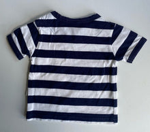 Load image into Gallery viewer, Korango baby boy size 0-3 months navy blue white stripe digger t-shirt, VGUC
