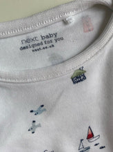 Load image into Gallery viewer, Next baby size 0-3 months x2 long sleeve t-shirts blue white boats ocean, VGUC
