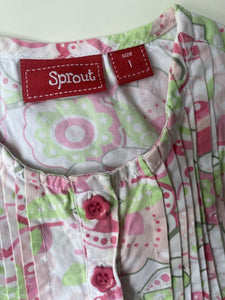 Sprout baby girl size 12-18 months pink green floral sleeveless top, VGUC