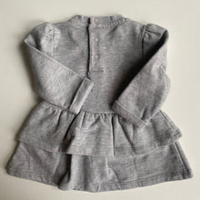 Load image into Gallery viewer, Guess baby girl size 3-6 months grey tiered jumper dress pink logo, VGUC
