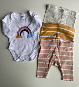 Anko baby girl size newborn rainbow top pink yellow leggings bundle, VGUC