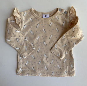 Korango baby girl size 0-3 months beige long sleeve top t-shirt unicorns, EUC