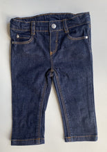 Load image into Gallery viewer, Petit Bateau baby sizde 3-6 months dark blue denim pull on jeans pants, EUC
