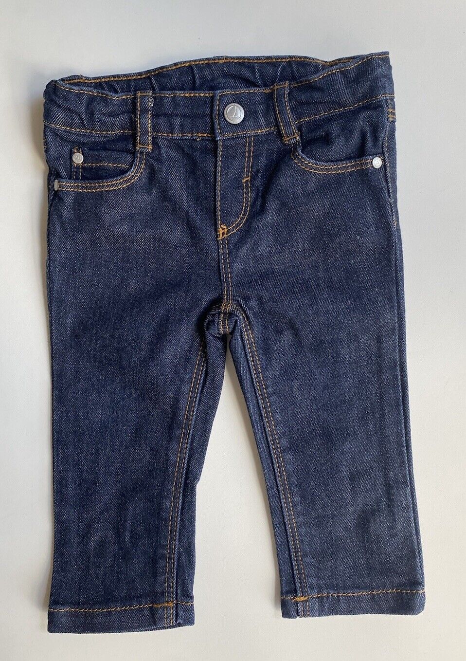 Petit Bateau baby sizde 3-6 months dark blue denim pull on jeans pants, EUC