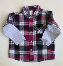 Load image into Gallery viewer, Dymples kids boys toddler size 2 maroon black check flannel shirt button up VGUC
