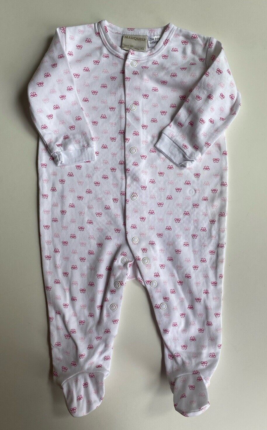 Marquise baby girl size 3-6 months white one-piece pink bows, GUC