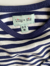 Load image into Gallery viewer, Lily &amp; Sid baby size 0-3 months navy blue white stripe long sleeve top, EUC
