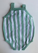 Load image into Gallery viewer, Miann &amp; Co. baby size 12-18 months green white stripe knit romper, GUC
