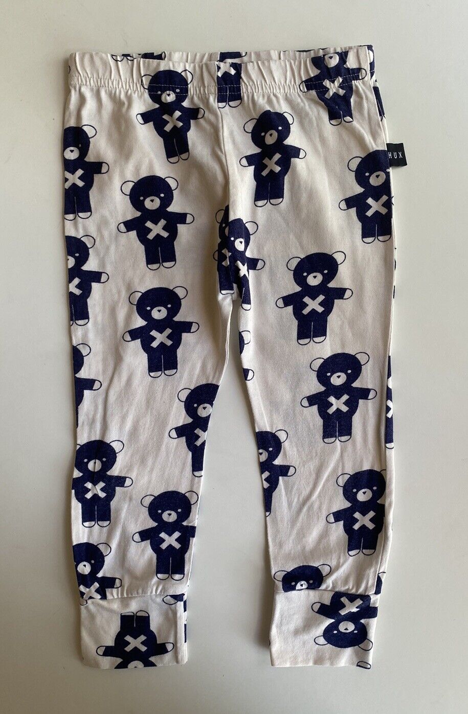 Hux Kids size 4 white blue bears leggings pants, VGUC