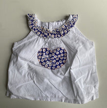 Load image into Gallery viewer, Sprout baby girl size 6-12 months white blue floral heart top blouse, VGUC
