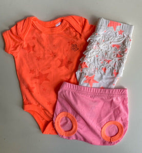 Cotton On baby girl size 0-3 months neon orange pink top pants bundle, VGUC